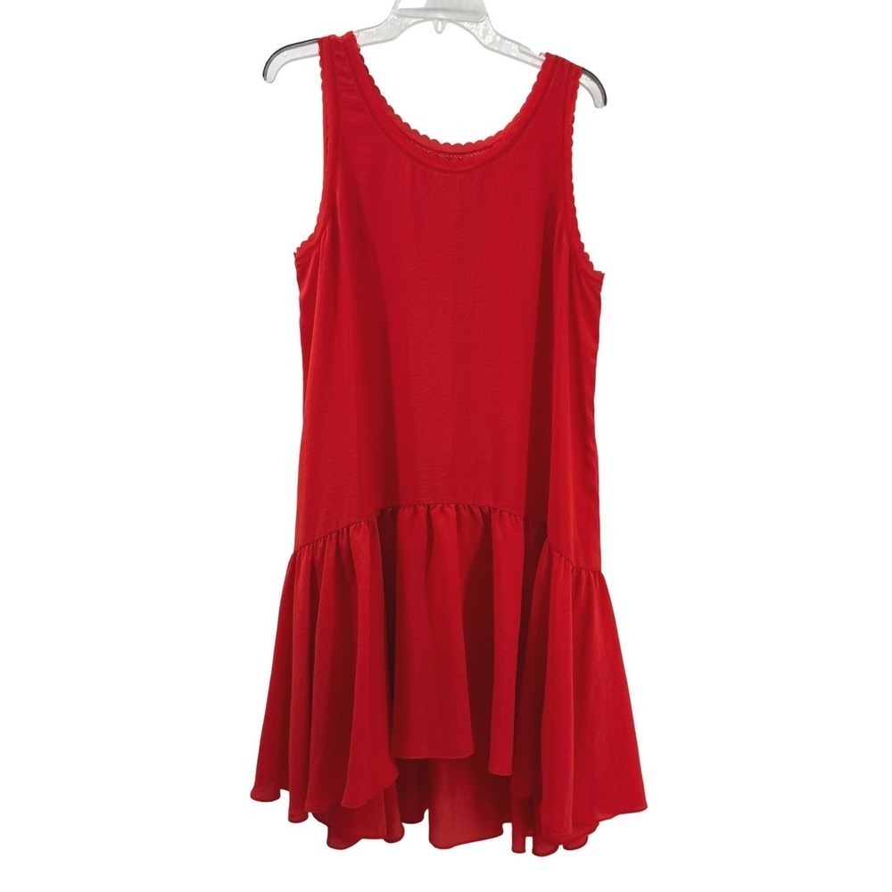 Chelsea28 Dress Womens Large Drop Waist Red Scalloped Crochet‎ High-Low Ruffle